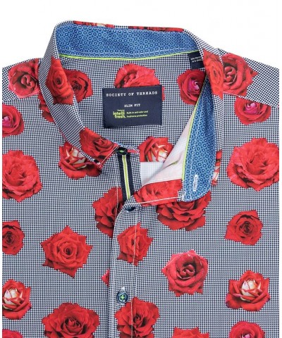 Men's Slim-Fit Non-Iron Performance Stretch Rose-Print Button-Down Shirt Red $36.14 Shirts