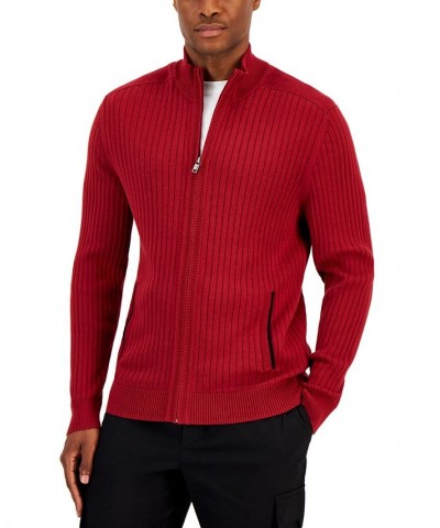 Men's Ribbed Full-Zip Sweater, Classic Fit Red $18.94 Sweaters