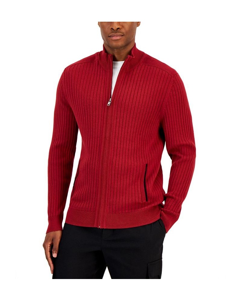 Men's Ribbed Full-Zip Sweater, Classic Fit Red $18.94 Sweaters