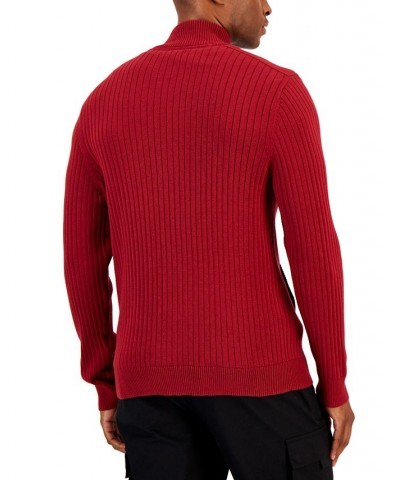 Men's Ribbed Full-Zip Sweater, Classic Fit Red $18.94 Sweaters