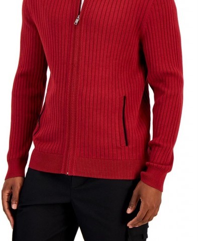 Men's Ribbed Full-Zip Sweater, Classic Fit Red $18.94 Sweaters