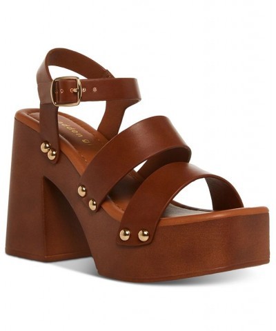 Women's Greenville Studded Platform Sandals Brown $37.95 Shoes