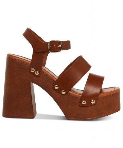 Women's Greenville Studded Platform Sandals Brown $37.95 Shoes