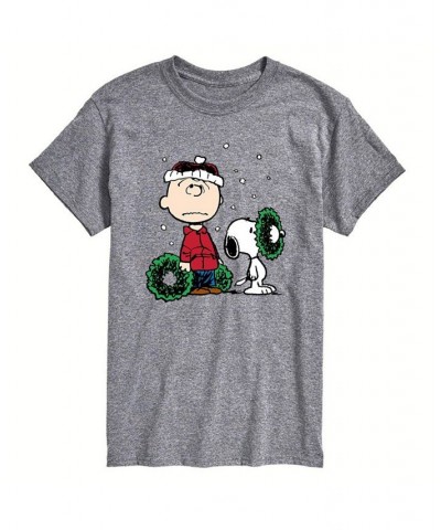 Men's Peanuts Christmas Short Sleeve T-shirt Gray $15.75 T-Shirts