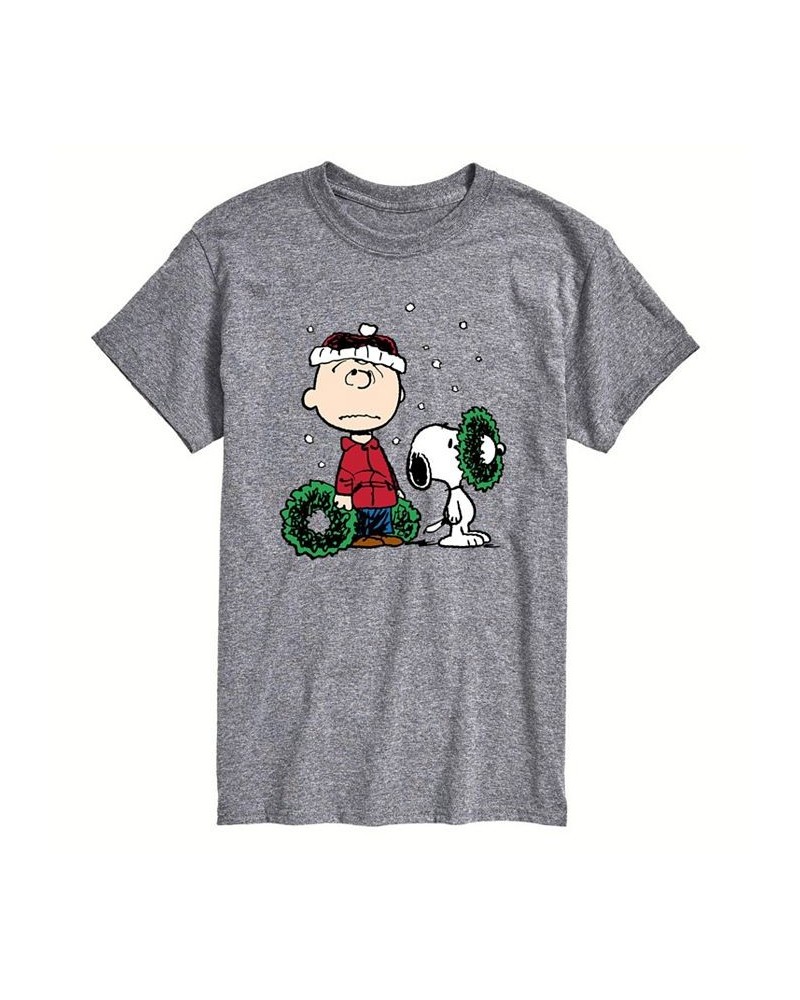 Men's Peanuts Christmas Short Sleeve T-shirt Gray $15.75 T-Shirts