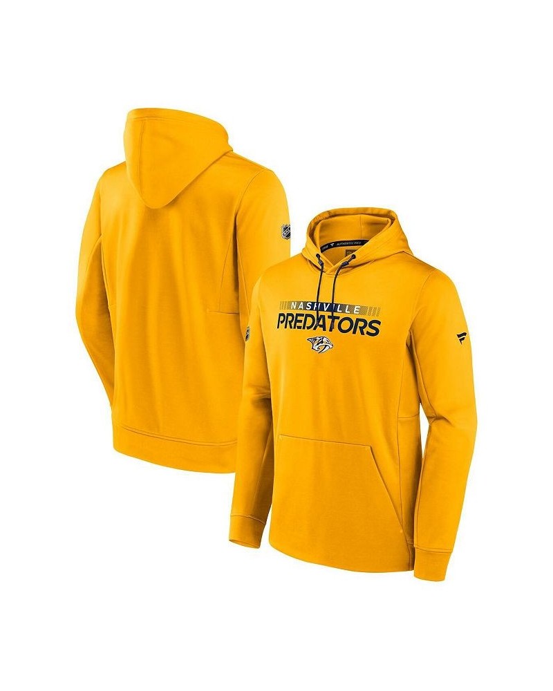 Men's Branded Gold Nashville Predators Authentic Pro Rink Pullover Hoodie $39.41 Sweatshirt