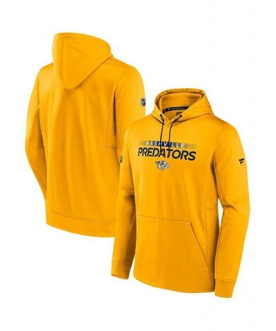 Men's Branded Gold Nashville Predators Authentic Pro Rink Pullover Hoodie $39.41 Sweatshirt