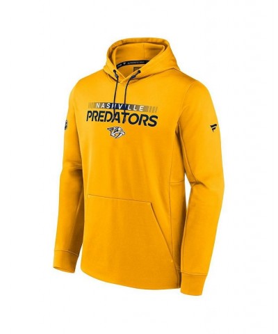 Men's Branded Gold Nashville Predators Authentic Pro Rink Pullover Hoodie $39.41 Sweatshirt