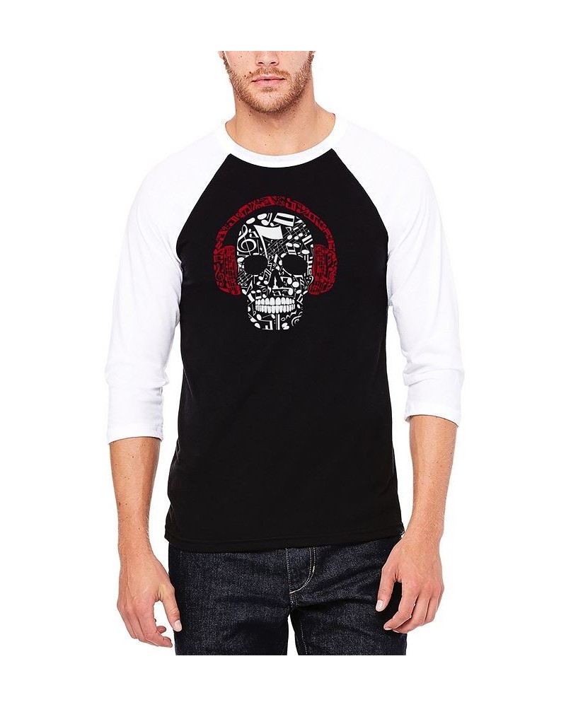 Men's Raglan Baseball 3/4 Sleeve Music Notes Skull Word Art T-shirt Black, White $26.99 T-Shirts