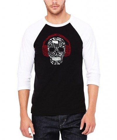 Men's Raglan Baseball 3/4 Sleeve Music Notes Skull Word Art T-shirt Black, White $26.99 T-Shirts