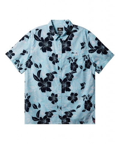 Men's Hi Sunset Revival Woven Short Sleeves Shirt Iced Aqua $33.00 Shirts