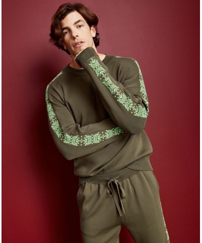 Men's Crewneck Sweater with Crown Insets Green $18.73 Sweaters