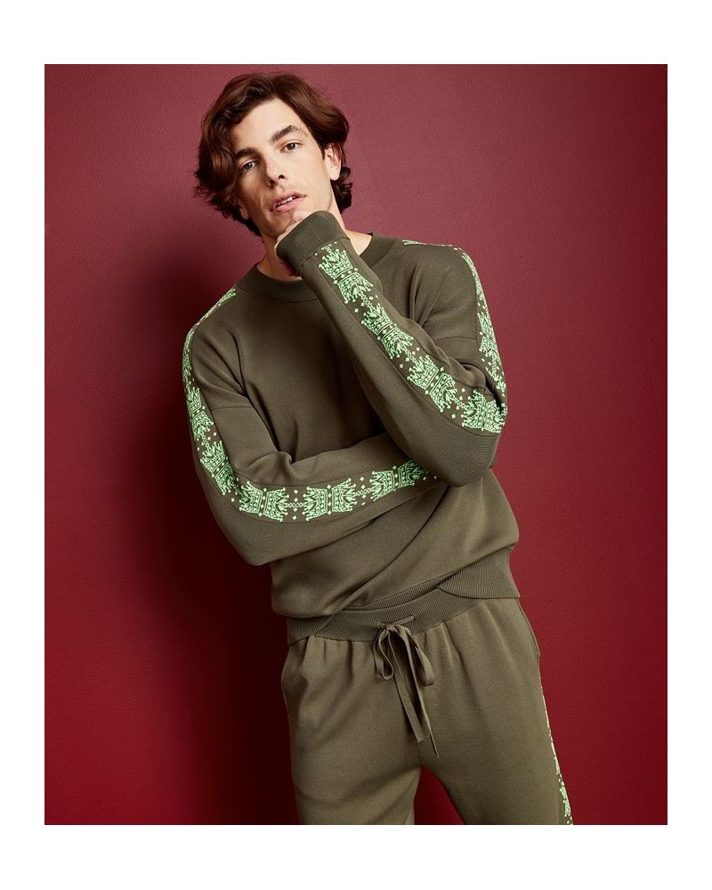 Men's Crewneck Sweater with Crown Insets Green $18.73 Sweaters