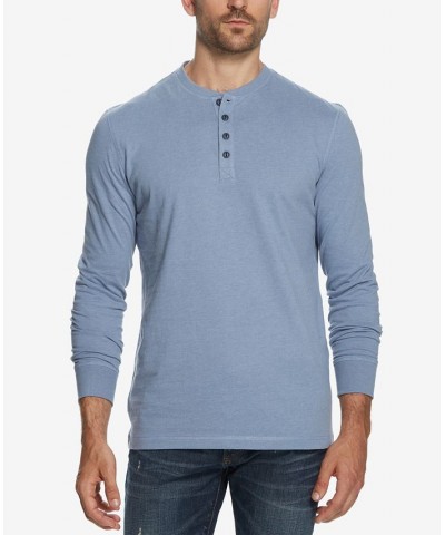 Men's Long Sleeve Brushed Jersey Henley T-shirt Medium Blue Heather $15.93 T-Shirts