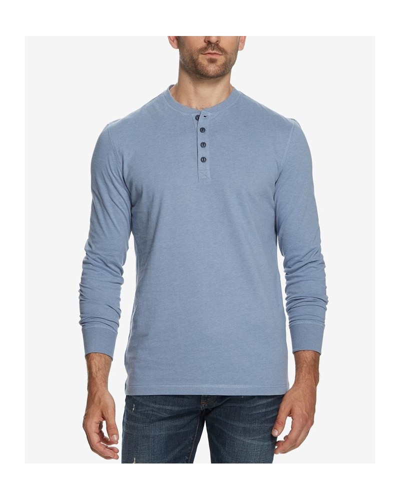 Men's Long Sleeve Brushed Jersey Henley T-shirt Medium Blue Heather $15.93 T-Shirts