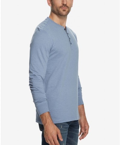 Men's Long Sleeve Brushed Jersey Henley T-shirt Medium Blue Heather $15.93 T-Shirts