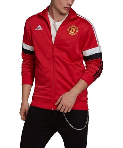 Men's Red Manchester United 3-Stripe Full-Zip Track Jacket $38.22 Jackets