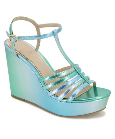 Women's Celia Platform Wedge Sandals Blue $58.05 Shoes