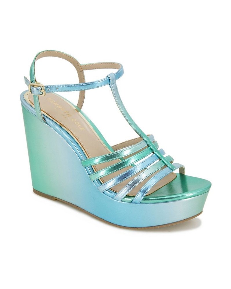 Women's Celia Platform Wedge Sandals Blue $58.05 Shoes