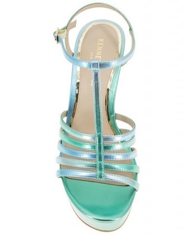 Women's Celia Platform Wedge Sandals Blue $58.05 Shoes