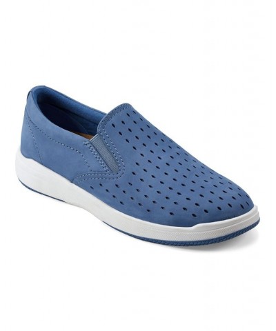 Women's Nel Laser Cut Round Toe Casual Slip-On Sneakers Medium Blue Nubuck $50.49 Shoes