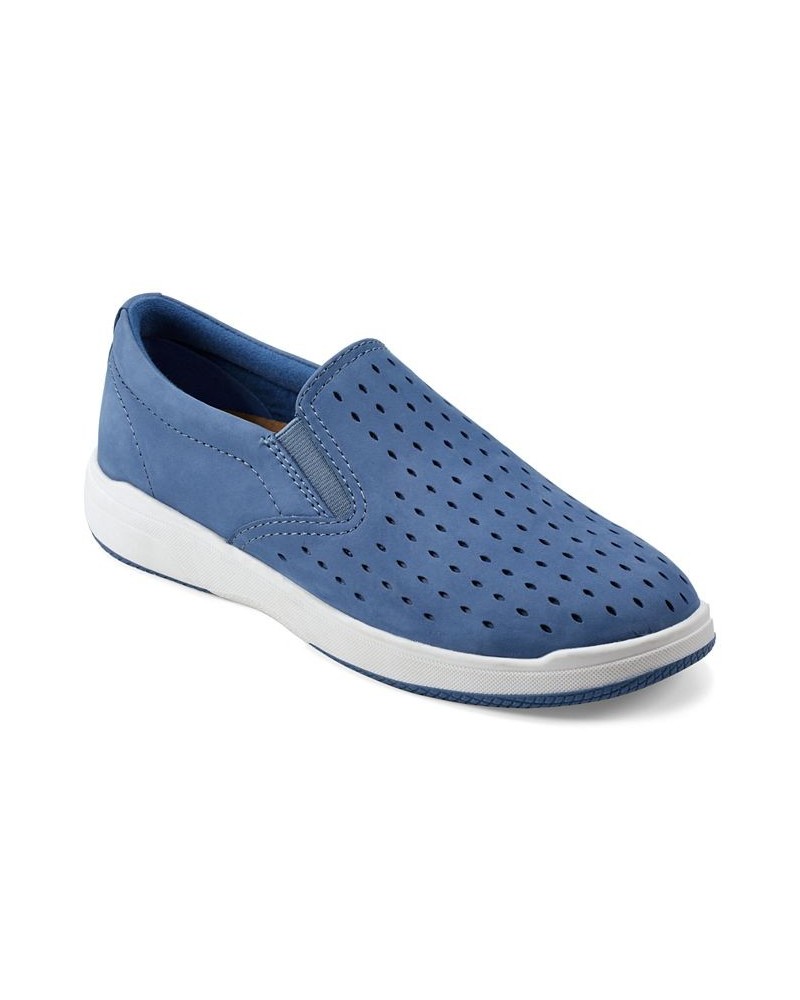 Women's Nel Laser Cut Round Toe Casual Slip-On Sneakers Medium Blue Nubuck $50.49 Shoes