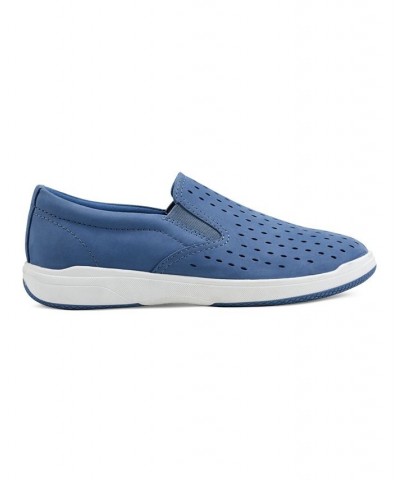 Women's Nel Laser Cut Round Toe Casual Slip-On Sneakers Medium Blue Nubuck $50.49 Shoes