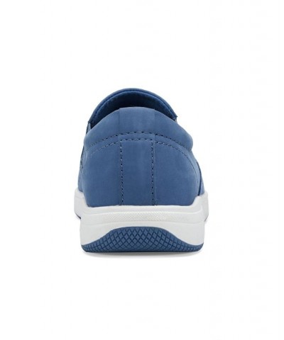 Women's Nel Laser Cut Round Toe Casual Slip-On Sneakers Medium Blue Nubuck $50.49 Shoes