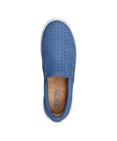 Women's Nel Laser Cut Round Toe Casual Slip-On Sneakers Medium Blue Nubuck $50.49 Shoes