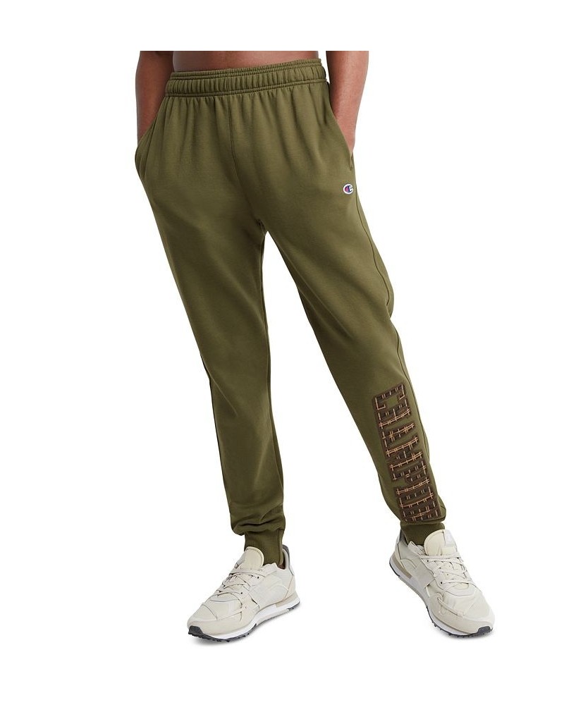 Men's Powerblend Standard-Fit Logo-Print Fleece Joggers Green $23.20 Pants