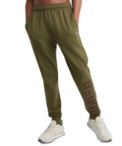 Men's Powerblend Standard-Fit Logo-Print Fleece Joggers Green $23.20 Pants