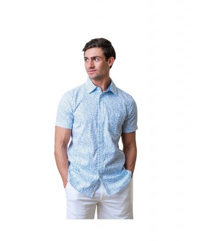 Mens' Linen Short Sleeve Button Down Shirt Blue $23.82 Shirts