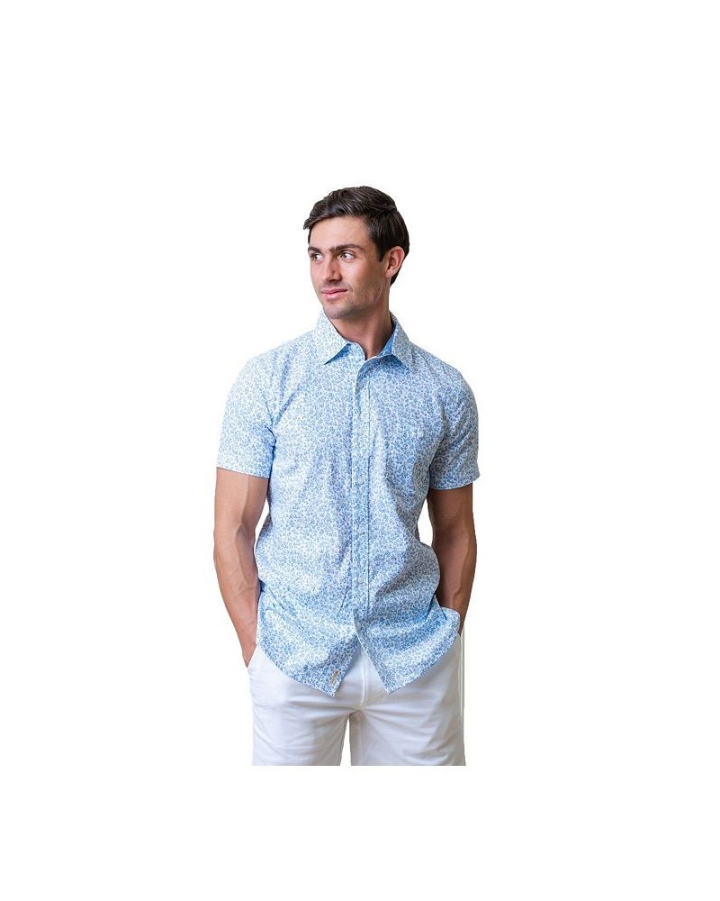 Mens' Linen Short Sleeve Button Down Shirt Blue $23.82 Shirts