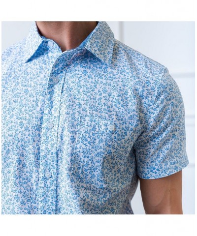 Mens' Linen Short Sleeve Button Down Shirt Blue $23.82 Shirts