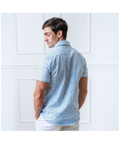 Mens' Linen Short Sleeve Button Down Shirt Blue $23.82 Shirts