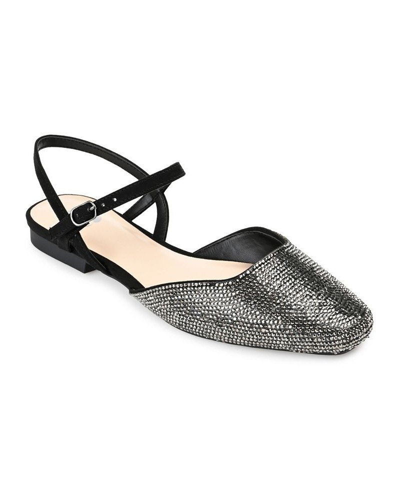 Women's Nysha Rhinestone Flat Black $47.00 Shoes