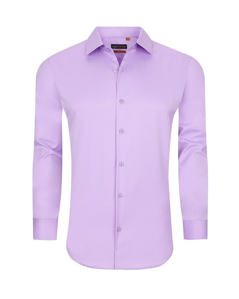 Men's Solid Slim Fit Wrinkle Free Stretch Long Sleeve Button Down Shirt Light Purple $35.39 Dress Shirts