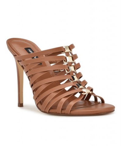 Women's Must Heeled Slide Strappy Dress Sandals Brown $46.87 Shoes