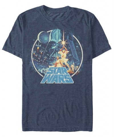 Men's Star Wars Group Victory Scene Retro Poster Short Sleeve T-shirt Blue $16.10 T-Shirts