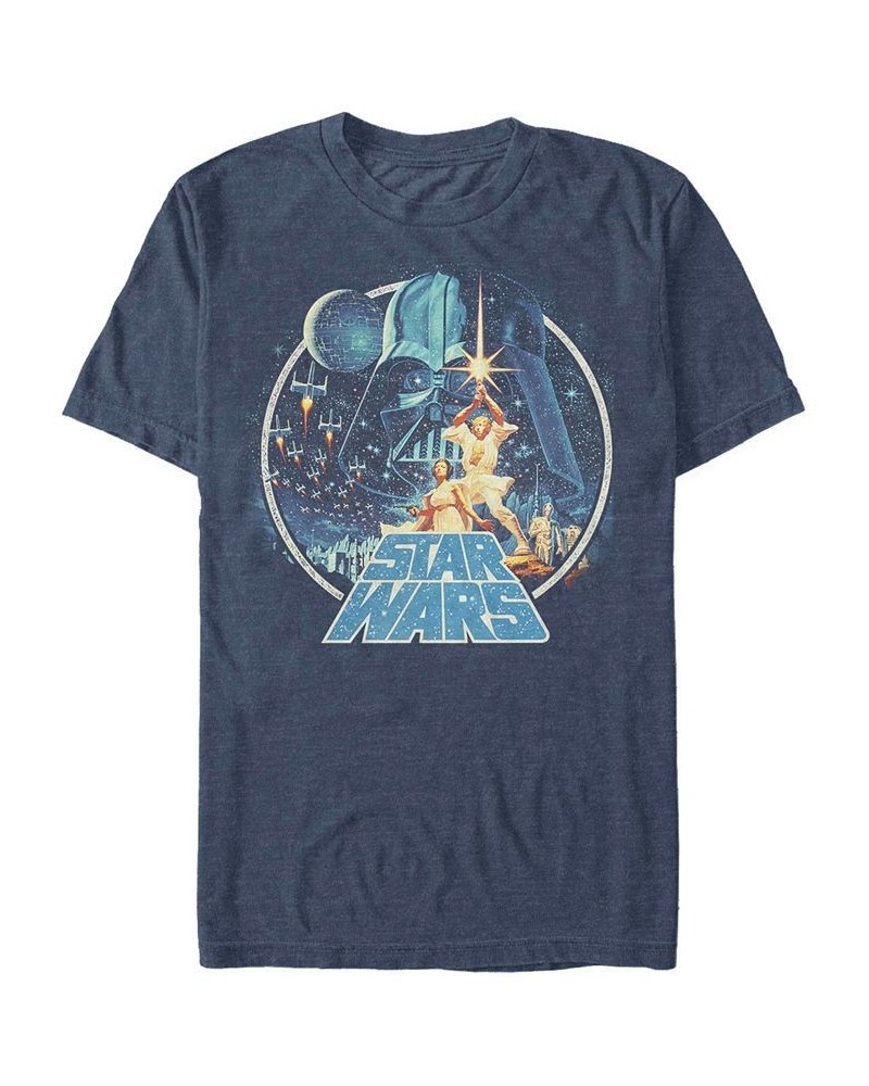 Men's Star Wars Group Victory Scene Retro Poster Short Sleeve T-shirt Blue $16.10 T-Shirts