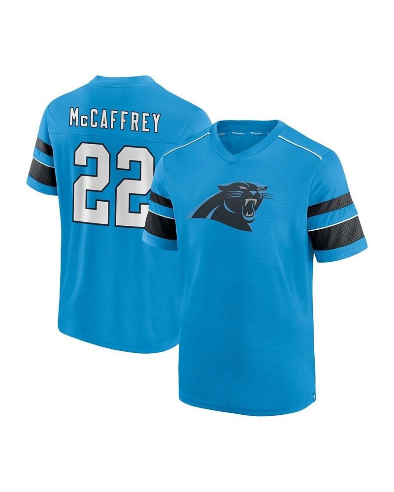 Men's Christian McCaffrey Blue Carolina Panthers Hashmark Name and Number V-Neck T-shirt $19.27 T-Shirts