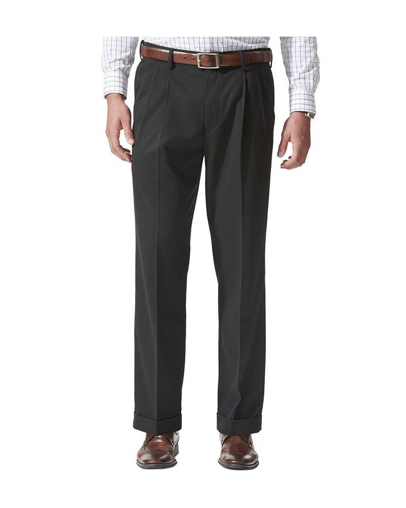 Men's Comfort Relaxed Pleated Cuffed Fit Khaki Stretch Pants Black $33.59 Pants