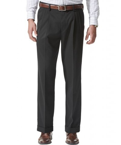 Men's Comfort Relaxed Pleated Cuffed Fit Khaki Stretch Pants Black $33.59 Pants