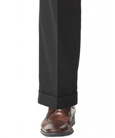 Men's Comfort Relaxed Pleated Cuffed Fit Khaki Stretch Pants Black $33.59 Pants