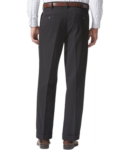 Men's Comfort Relaxed Pleated Cuffed Fit Khaki Stretch Pants Black $33.59 Pants