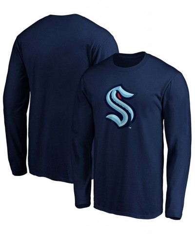 Men's Navy Seattle Kraken Primary Logo Big and Tall Long Sleeve T-shirt $15.54 T-Shirts