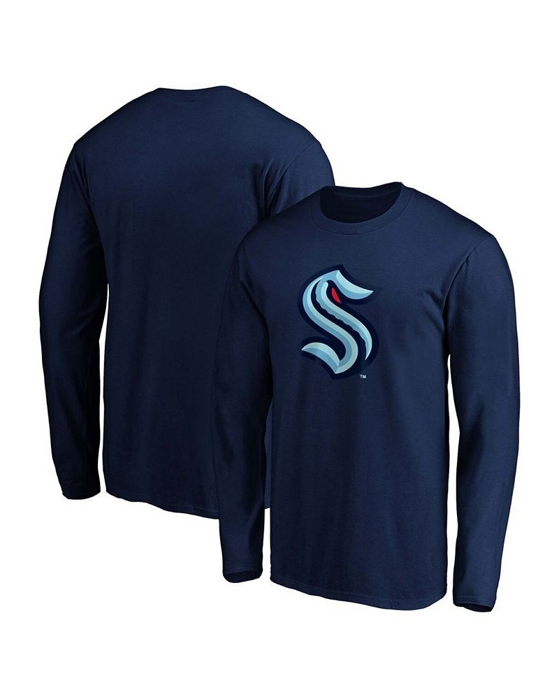 Men's Navy Seattle Kraken Primary Logo Big and Tall Long Sleeve T-shirt $15.54 T-Shirts