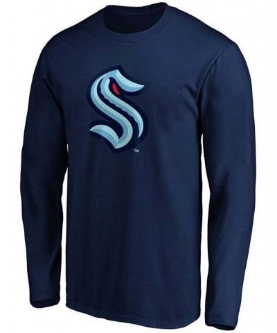 Men's Navy Seattle Kraken Primary Logo Big and Tall Long Sleeve T-shirt $15.54 T-Shirts