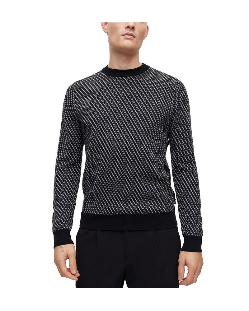 BOSS Men's Jacquard-Pattern Regular-Fit Wool Sweater Black $69.76 Sweaters