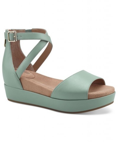 Ellenaa Wedge Sandals Green $43.86 Shoes